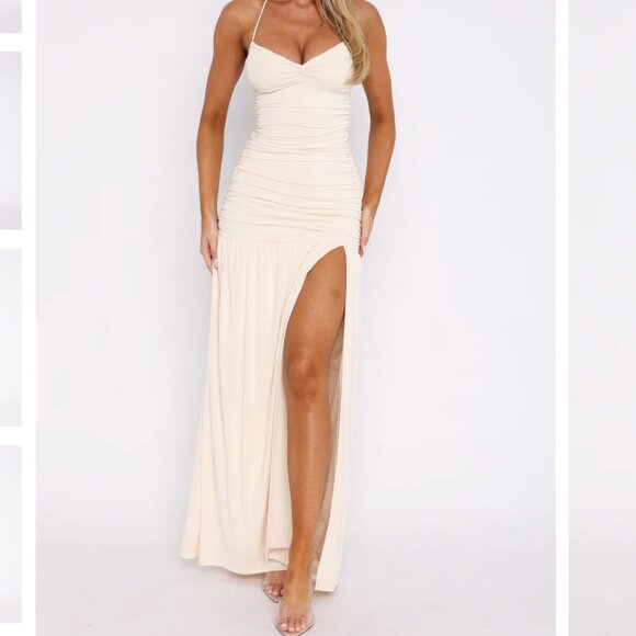 White Fox Ruched Cream Dress - Small - New with tags! - Picture 1 of 3